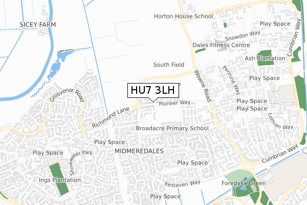 HU7 3LH map - small scale - OS Open Zoomstack (Ordnance Survey)