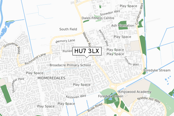HU7 3LX map - small scale - OS Open Zoomstack (Ordnance Survey)