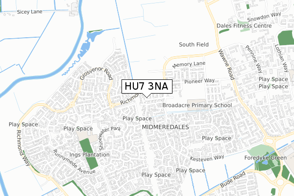 HU7 3NA map - small scale - OS Open Zoomstack (Ordnance Survey)