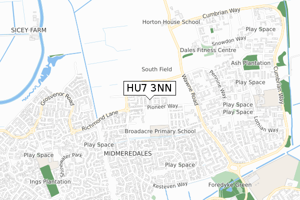 HU7 3NN map - small scale - OS Open Zoomstack (Ordnance Survey)