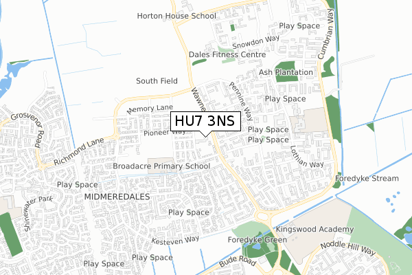 HU7 3NS map - small scale - OS Open Zoomstack (Ordnance Survey)