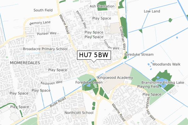 HU7 5BW map - small scale - OS Open Zoomstack (Ordnance Survey)