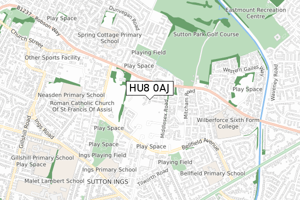 HU8 0AJ map - small scale - OS Open Zoomstack (Ordnance Survey)