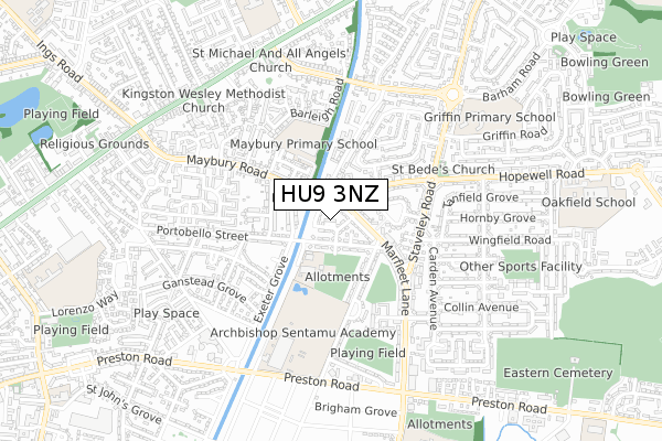 HU9 3NZ map - small scale - OS Open Zoomstack (Ordnance Survey) HU9 3NZ map - small scale - OS Open Zoomstack (Ordnance Survey)
