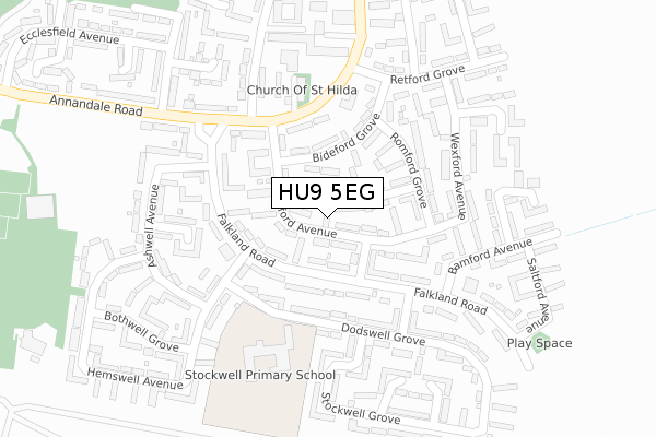 HU9 5EG map - large scale - OS Open Zoomstack (Ordnance Survey)