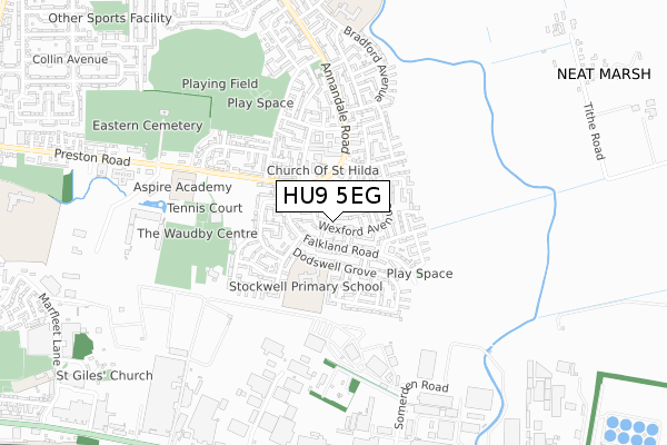 HU9 5EG map - small scale - OS Open Zoomstack (Ordnance Survey)