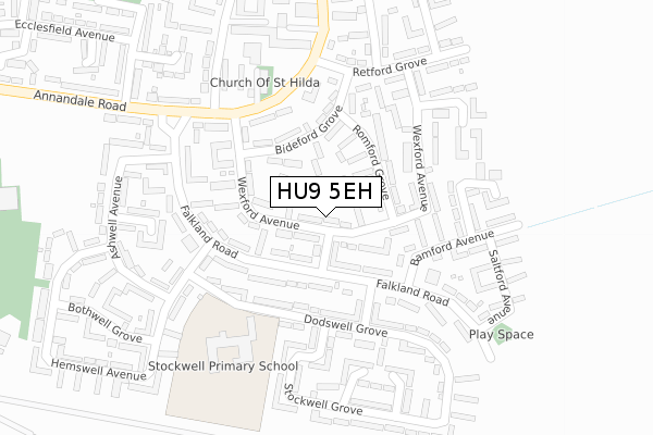 HU9 5EH map - large scale - OS Open Zoomstack (Ordnance Survey)
