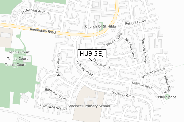 HU9 5EJ map - large scale - OS Open Zoomstack (Ordnance Survey)