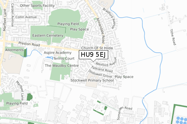 HU9 5EJ map - small scale - OS Open Zoomstack (Ordnance Survey)