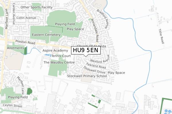 HU9 5EN map - small scale - OS Open Zoomstack (Ordnance Survey)