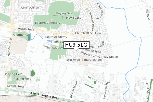 HU9 5LG map - small scale - OS Open Zoomstack (Ordnance Survey)