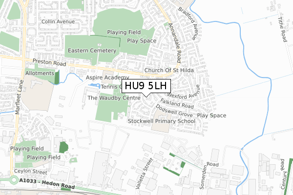 HU9 5LH map - small scale - OS Open Zoomstack (Ordnance Survey)