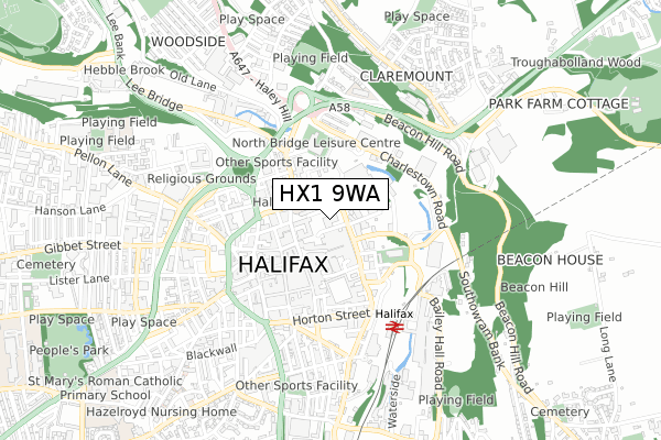 HX1 9WA map - small scale - OS Open Zoomstack (Ordnance Survey) HX1 9WA map - small scale - OS Open Zoomstack (Ordnance Survey)