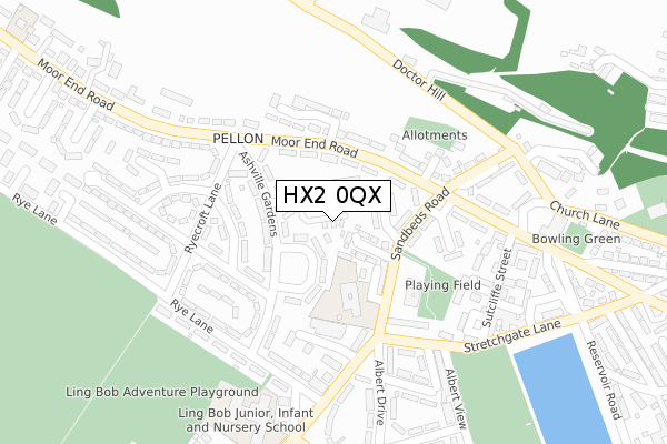 HX2 0QX map - large scale - OS Open Zoomstack (Ordnance Survey)