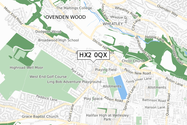 HX2 0QX map - small scale - OS Open Zoomstack (Ordnance Survey)