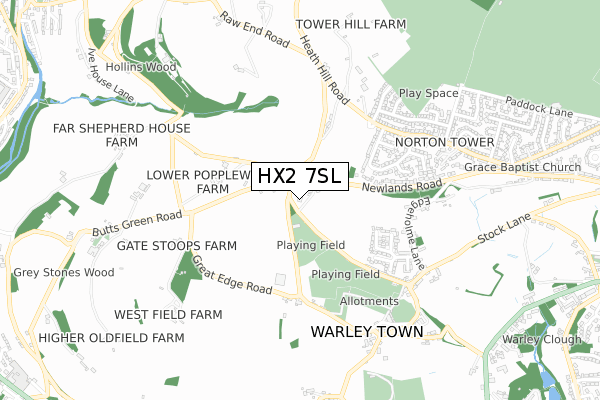 HX2 7SL map - small scale - OS Open Zoomstack (Ordnance Survey)