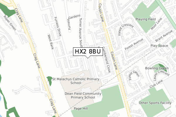 HX2 8BU map - large scale - OS Open Zoomstack (Ordnance Survey)