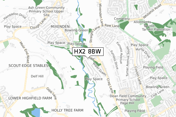 HX2 8BW map - small scale - OS Open Zoomstack (Ordnance Survey) HX2 8BW map - small scale - OS Open Zoomstack (Ordnance Survey)