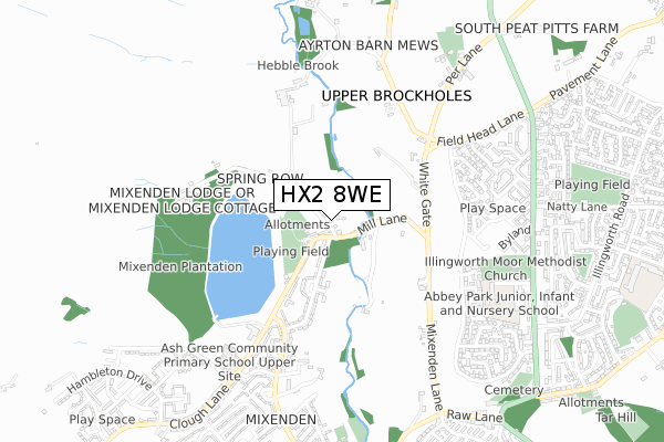 HX2 8WE map - small scale - OS Open Zoomstack (Ordnance Survey)