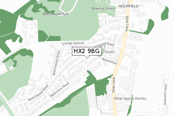 HX2 9BG map - large scale - OS Open Zoomstack (Ordnance Survey)