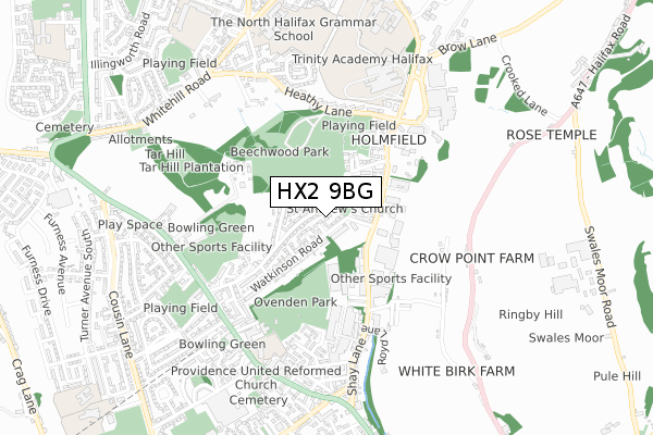 HX2 9BG map - small scale - OS Open Zoomstack (Ordnance Survey) HX2 9BG map - small scale - OS Open Zoomstack (Ordnance Survey)