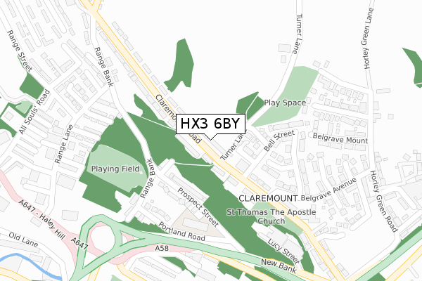 HX3 6BY map - large scale - OS Open Zoomstack (Ordnance Survey)