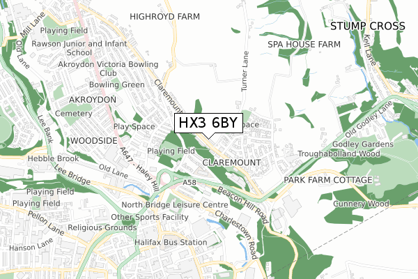 HX3 6BY map - small scale - OS Open Zoomstack (Ordnance Survey)