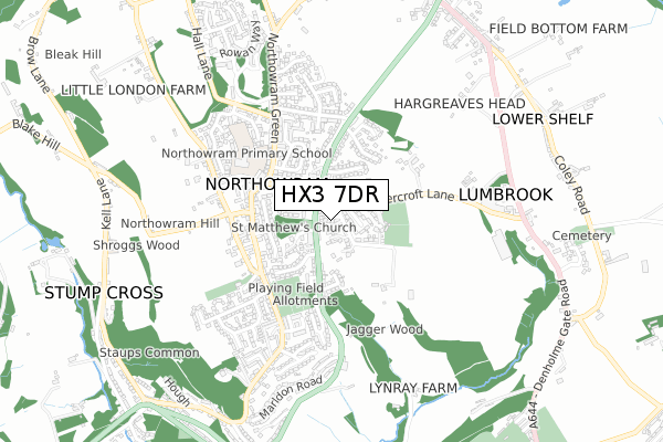 HX3 7DR map - small scale - OS Open Zoomstack (Ordnance Survey)