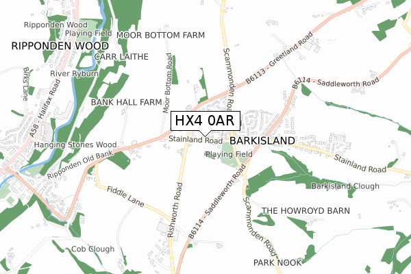 HX4 0AR map - small scale - OS Open Zoomstack (Ordnance Survey)