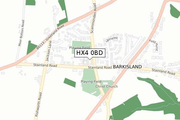 HX4 0BD map - large scale - OS Open Zoomstack (Ordnance Survey)