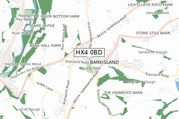 HX4 0BD map - small scale - OS Open Zoomstack (Ordnance Survey)