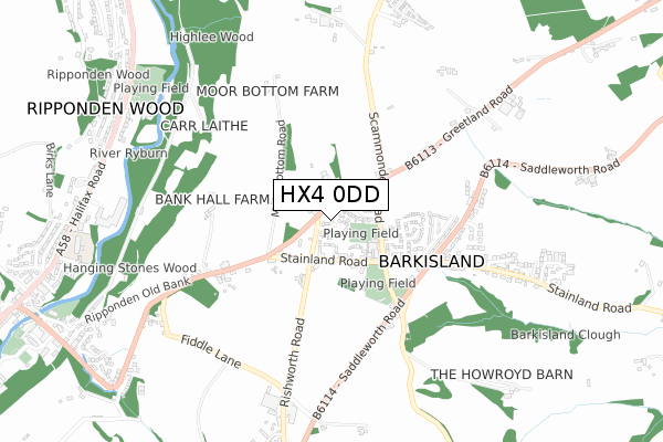 HX4 0DD map - small scale - OS Open Zoomstack (Ordnance Survey)