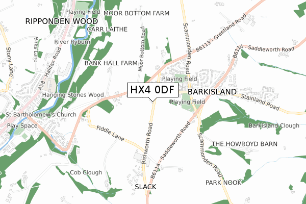 HX4 0DF map - small scale - OS Open Zoomstack (Ordnance Survey)