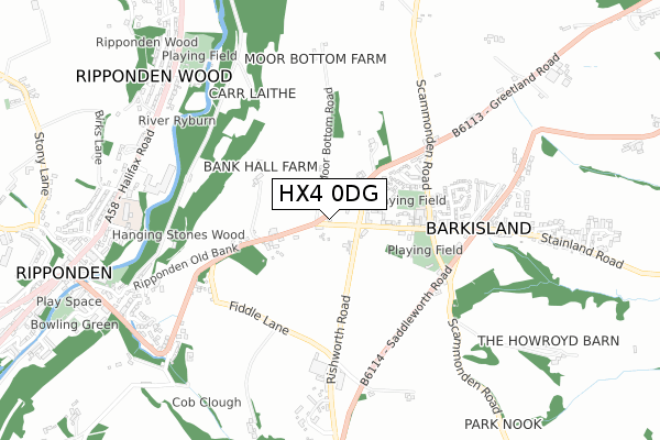 HX4 0DG map - small scale - OS Open Zoomstack (Ordnance Survey)