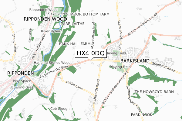 HX4 0DQ map - small scale - OS Open Zoomstack (Ordnance Survey)