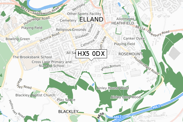 HX5 0DX map - small scale - OS Open Zoomstack (Ordnance Survey)