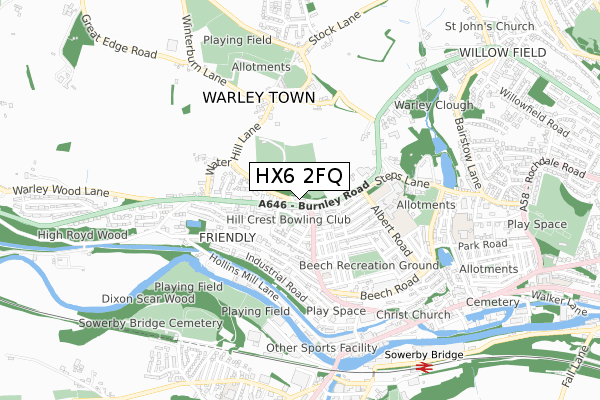 HX6 2FQ map - small scale - OS Open Zoomstack (Ordnance Survey)