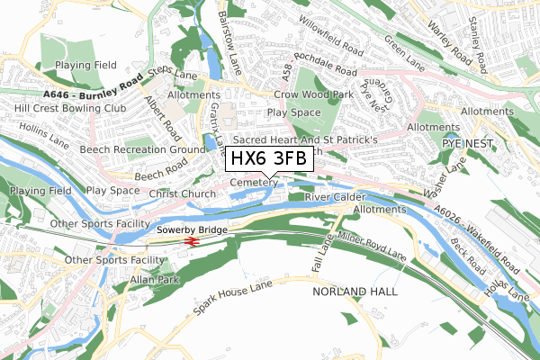 HX6 3FB map - small scale - OS Open Zoomstack (Ordnance Survey)