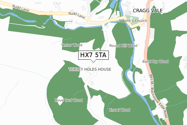 HX7 5TA map - large scale - OS Open Zoomstack (Ordnance Survey)