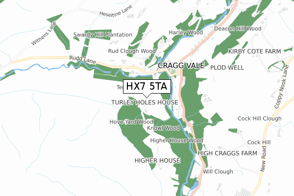 HX7 5TA map - small scale - OS Open Zoomstack (Ordnance Survey)