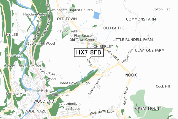 HX7 8FB map - small scale - OS Open Zoomstack (Ordnance Survey)
