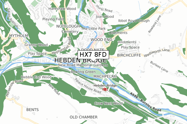 HX7 8FD map - small scale - OS Open Zoomstack (Ordnance Survey) HX7 8FD map - small scale - OS Open Zoomstack (Ordnance Survey)