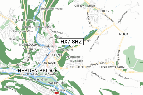 HX7 8HZ map - small scale - OS Open Zoomstack (Ordnance Survey)