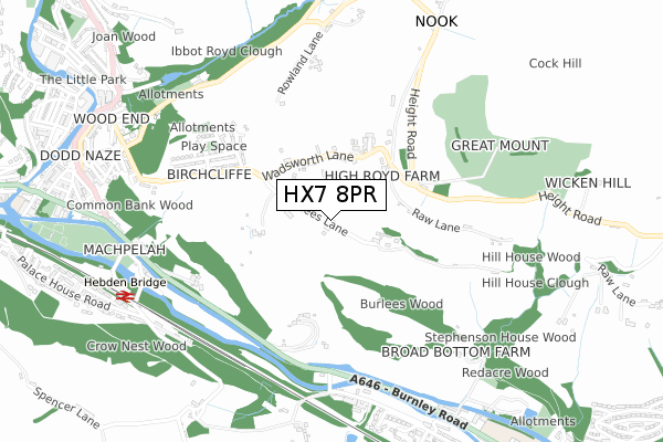 HX7 8PR map - small scale - OS Open Zoomstack (Ordnance Survey)