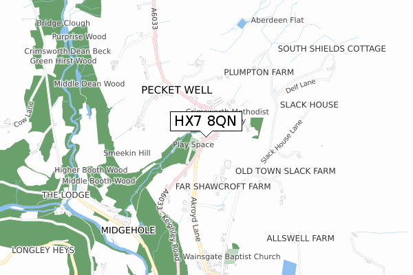 HX7 8QN map - small scale - OS Open Zoomstack (Ordnance Survey)