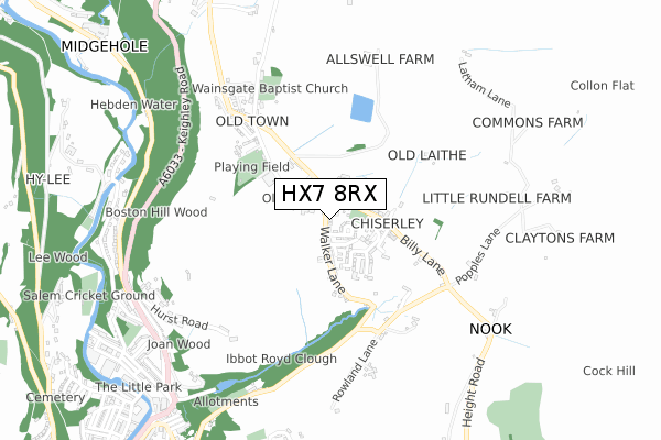 HX7 8RX map - small scale - OS Open Zoomstack (Ordnance Survey)