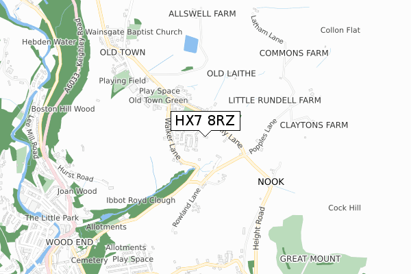HX7 8RZ map - small scale - OS Open Zoomstack (Ordnance Survey)