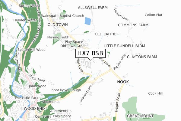HX7 8SB map - small scale - OS Open Zoomstack (Ordnance Survey)