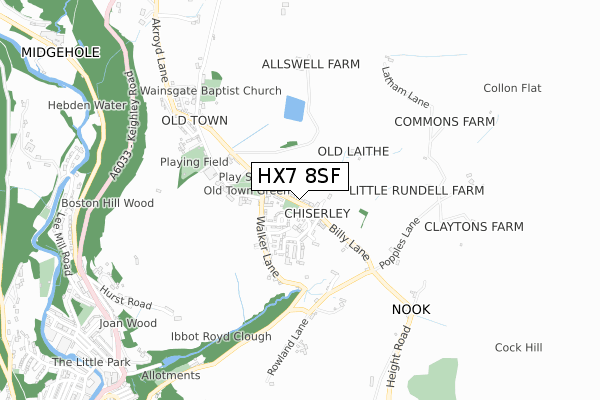 HX7 8SF map - small scale - OS Open Zoomstack (Ordnance Survey)