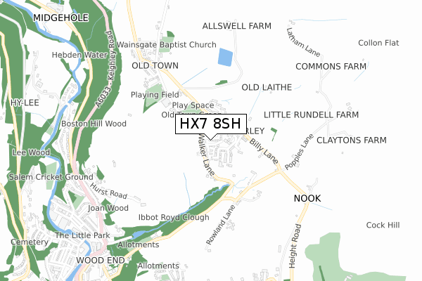 HX7 8SH map - small scale - OS Open Zoomstack (Ordnance Survey)